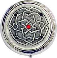 "Jeweled Celtic Knot" Silver Tone Round Pill Box