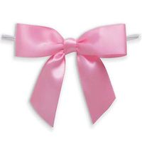 Weststone 50pcs Satin Pink Bows 3 1/2" Span x 2" Tail, Ribbon Width 1", Pre-Tied Bows or Self-Adhesive Bows