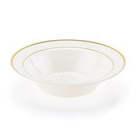 Pack of 75 Plastic China 12 oz Bowl BONE with GOLD Bands