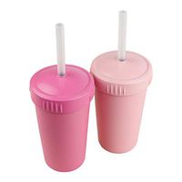 Re-Play Made in USA 2pk Straw Cups with Reusable Silicone Straw in Bright Pink and Blush | Made from Eco Friendly Heavyweight Recycled Milk Jugs - virtually Indestructible!