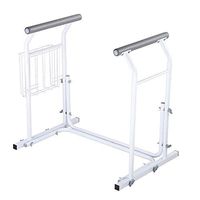 Instahibit Stand Alone Toilet Rail Medical Bathroom Safety Frame Assist Bar Padded Handrails with Rack Elderly Handicap