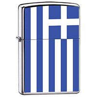 Zippo Custom Lighter Greece Flag High Polish Chrome Finish