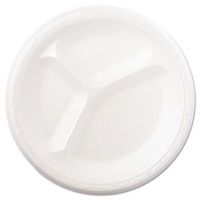 Foam Dinnerware, Plate, 3-Comp, 8 7/8 Dia, White, 125/Pack, 4 Packs/Carton (10 Cartons)