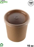 [100 Pack] 16 oz Disposable Kraft Paper Soup Containers with Plastic LIDS - Pint Ice Cream Containers, Frozen Yogurt Cups, Restaurant, Microwavable, Take Out, Food Storage, Recyclable