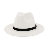 Aniywn Men & Women Vintage Top Hat Wide Brim Floppy Hat Fedora Hat with Belt Buckle (White)