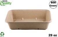 [600 Pack] 29oz Compostable Eco Friendly Container Trays - Rectangular Oblong Tree Free Sugarcane Bagasse Meal Prep Bento Boxes Take Out Catering Microwavable Deep Container by EcoQuality