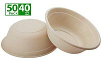ZenCo Bagasse Eco Bowl - 50 Pack 40oz (5 Cups) Extra Large Beige Disposable Natural Sugarcane Heat Resistant Eco Friendly Paper Alternative Bowls (50 Count, 40oz)
