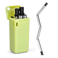 Folding Drinking Straw Stainless Steel Food Grade, Reusable, Portable Travel Keychain, 9-Inch Long Metal Drinking Straw for Travel, Household, Outdoor (Green)