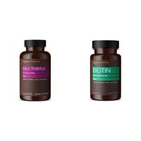 Amazon Elements Milk Thistle, Vegan, 150mg, 195 Capsules, More Than a 6 Month Supply & Biotin 5000 mcg, Vegan, 130 Capsules (4 Month Supply)