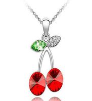 Fashion Womens Cherry Red Crystal Rhinestone Silver Chain Pendant Necklace NEW Prom Woman Pretty For gift Simple Fashionable Comfortable Accessory Daily Best