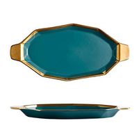 Bowl Ceramic Salad Folk culture bowl Snack Plate, Creative Breakfast Fruit Dessert Folk culture bowl, Soup Folk culture bowl Cooking & Dining (Color : Green, Size : 35.2 17 2.6cm) Household tablew