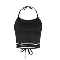 Jophufed Women Striped Sleeveless Crop Tank Tops Vest Halter Tank Blouse T-Shirt Black