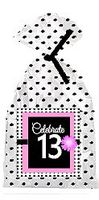 CakeSupplyShop Item#PGB-013 Happy 13th Birthday Pink w. Black Polka Dot Party Favor Bags with Ties -12pk