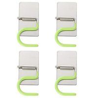 4 Pcs Stainless Steel Punch-free Self Adhesive Mop Holder Wall Mount Mop Hook Broom Hanger Home Organizer & Tool Storage Rack for Bathroom and Kitchen(Green)