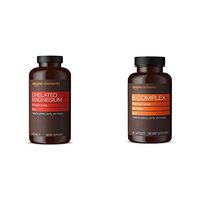Amazon Elements Chelated Magnesium, 270 mg per Serving (2 Tablets), Vegan, 240 Tablets & B Complex, High Potency, 83% Whole Food Cultured, Vegan, 65 Capsules, 2 Month Supply