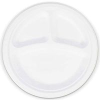 [125 Pack] 9 Inch Bagasse Compostable Plates - 3 Compartment Divided Plates, Round White Disposable Biodegradable Sugarcane, Heavy Duty Microwavable Paper Plastic Foam Alternative for Dinner Wedding
