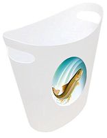 New! 2 Gallon Slim Style Wastebasket in a White Plastic Finish That Features Your Choice of a Novelty Theme Logo and a Free Trash Can Liner! (Trout)
