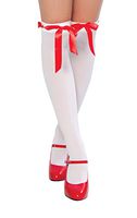 Roma Costume Thigh High Ribbon Weave with Eyelet Stockings (White/Red;One Size)