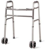 MediChoice Dual-Release Folding Walker/Two Button, Height Adjustable with 5 Inch Wheels, Aluminum, Heavy Duty Bariatric 600 lbs Capacity, 2867BAR806W (1 Each)