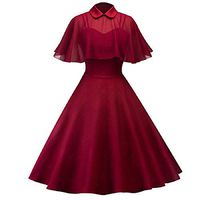 Prom Dresses for Women,Women's Solid Color Lace Long Skirt Cloak Stand Collar Short Sleeve Dress Red