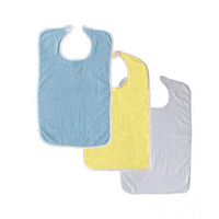 3 Terry Adult Bib with Hook and Loop Closure (Blue, Yellow, White)