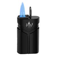 HUOWA Double Jet Torch Lighter with Cigar Punch Cutter Tool and Gas Window, Unique Turbo Quadruple Red Flame Butane Refillable Gadgets for Men Gift Ideas