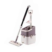 LWLGXF Mop - Floor Mop & Bucket Set with Microfibre Pad & Self Cleaning & Drying Flat Mop Head Chamber Bucket System for Floor Cleaning