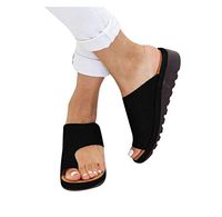 Orthopedic Bunion Corrector Sandals,Comfy Platform Flat Sole PU Leather Shoes for Women (Black,8.5)