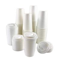 Black Cat Avenue 100 Sets 16 oz Disposable Hot White Paper Cups with Lids For Hot Drinks Coffee Cocoa Chocolate Latte Cappuccino