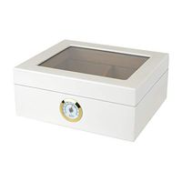 Quality Importers Desktop Humidor, Capri, with Tempered Glasstop, Cedar Divider, and Brass Ring Glass Hygrometer, Holds 25 to 50 Cigars, White