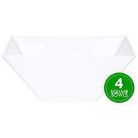 Plasticpro Disposable Square Plastic Large White Serving Bowls Extra Heavy Duty for Party's Snack or Salad Bowl, Elegant Pack of 4