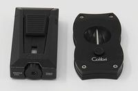 Colibri Black + Black Stealth 3 Lighter & V Cut Cigar Cutter Gift Set