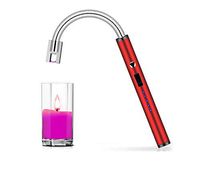 Electric Lighter, Candle Lighter Arc Coil Flameless Lighter Windproof Portable Long Lighter Plasma USB Rechargeable Zinc Alloy Flexible Neck (Red)