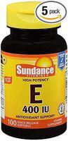 Sundance Vitamins High Potency E 400IU - 100 Softgels, Pack of 5