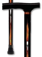 Walking Cane T Handle Derby Aluminum Adjustable Cool Flames with Skull Design Men or Women