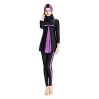 Gojendy Women Splicing Bathing Suit for Muslin Ruffled Cap Long Sleeve Swimwear Swimsuit (S, Purple)