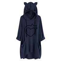 Meikosks Women's Cat Ear Hooded Tops Irregular Hem Blouse Shirt Casual Loose Hoodies Oversized Tunic Navy