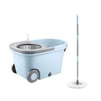 MOP Spinning and Bucket Cleaning Set Adjustable Hangable with Roller Wheel Household Blue Head2