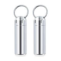 SHD 2 Pack Pill Container Keychain Pill Holder 100% Waterproof Pill Case Single Chamber Stainless Steel Pill Box (Silver)