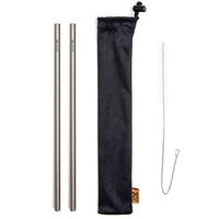 Titanium Reusable Straws with Case - Extra Long 10.25" (2 Pack) - Top Quality, Ultralight, Portable Drinking Straws for Travel, Coffee, Tea, Smoothie, Cocktails & Water