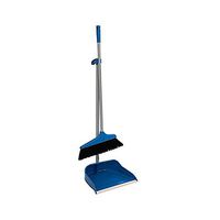 Unique Imports #1 Blue Upright Long Handle Dustpan and Brush Broom Set Lobby Home Modern Comfort Grip Flexible & Durable Sweeper