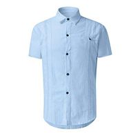 Kiminana Men's Casual Solid Color Button Short Sleeve Loose Shirt Top Tunic T-Shirt Comfy Casual Tops Stand Collar Blue