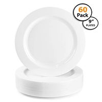 60 Pack | Quality Heavyweight Plastic Plates, Disposable, China Look, Hard Plastic Plate. Wedding and Party Dinnerware,White Pearl, 9 inch, …