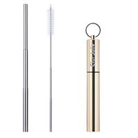 Elar Julie Portable Reusable Drinking Straws - Telescopic Stainless Steel Metal Straw with Aluminum Case & Cleaning Brush