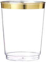 100 Gold Plastic Cups 10 oz Clear Plastic Cups Old Fashioned Tumblers Gold Rimmed Cups Fancy Disposable Wedding Cups Elegant Party Cups with Gold Rim by Oojami (Gold)