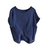 Veodhekai Womens Tops Shirt OL Plus SizeTops O-Neck Shoulder to Sleeve T-Shirt Solid Color Tee Loose Holiday Navy