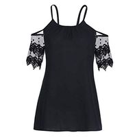 LISTHA Lace Short Sleeve T-Shirt Women Summer Strap Cold Shoulder Tees Blouse Black