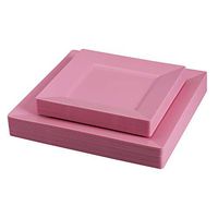 Select Settings 40 pc. Pink Square Plastic Plates 20 Dinner plates & 20 Salad Plates Disposable Plate Combo Sets (Pink Square Plates)