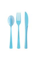 Exquisite 150 Pack Light Blue Plastic Utensils Heavy Duty Cutlery Set 50 Plastic Forks 50 Plastic Spoons 50 Plastic Knives Perfect Plastic Silverware Party Pack Set for all occasions