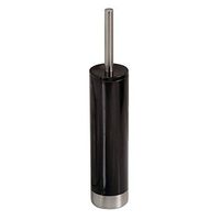 InterDesign Slim Toilet Bowl Brush and Holder - Bathroom Cleaning Storage, Black/Brushed Stainless Steel